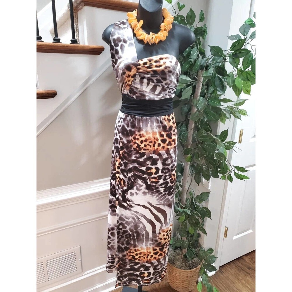 Inner Beauty Women Multicolor Polyester One Shoulder Off Long Maxi Dress Size XL